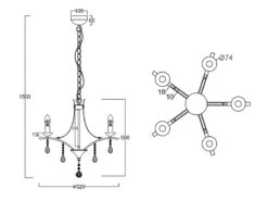 Trio Leuchten Kronleuchter Lüster LUCERNA Silber Mit Kristallbehang, 5-flammig Ø 52cm -Globo Store kronleuchter luester lucerna silber mit kristallbe 5