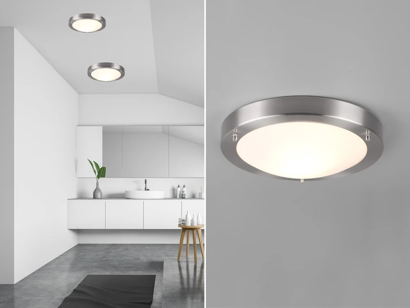 Trio Leuchten LED Bad Deckenleuchten In Silber Mit Glas Opal Weiß Ø 31,5cm - Badlampen 1 Trio Leuchten LED Bad Deckenleuchten In Silber Mit Glas Opal Weiß Ø 31,5cm - Badlampen