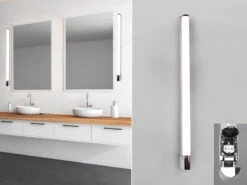 Trio Leuchten LED Bad Wandleuchte PIERA Mit Steckdose Chrom 119cm - Spiegelleuchte