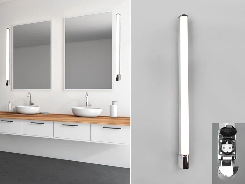 Trio Leuchten LED Bad Wandleuchte PIERA Mit Steckdose Chrom 119cm - Spiegelleuchte 1 Trio Leuchten LED Bad Wandleuchte PIERA Mit Steckdose Chrom 119cm - Spiegelleuchte