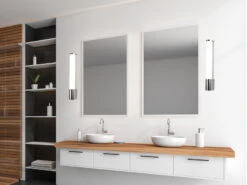 Trio Leuchten LED Bad Wandleuchte PIERA Mit Steckdose Chrom 41,5cm - Spiegelleuchte -Globo Store led bad wandleuchte piera mit steckdose chrom 415c 4