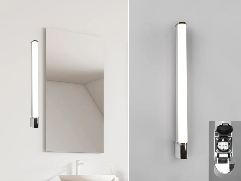 Trio Leuchten LED Bad Wandleuchte PIERA Mit Steckdose Chrom 79cm - Spiegelleuchte 1 Trio Leuchten LED Bad Wandleuchte PIERA Mit Steckdose Chrom 79cm - Spiegelleuchte