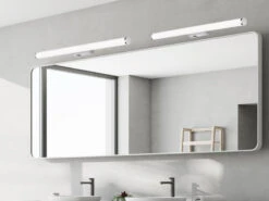 Trio Leuchten LED Bad Wandleuchten 2er Set Mit Schalter Chrom 80cm - Spiegelleuchte -Globo Store led bad wandleuchten 2er set mit schalter chrom 80 6