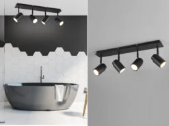 Trio Leuchten LED Badezimmerlampe Deckenstrahler 4 Flammig Schwenkbar In Schwarz