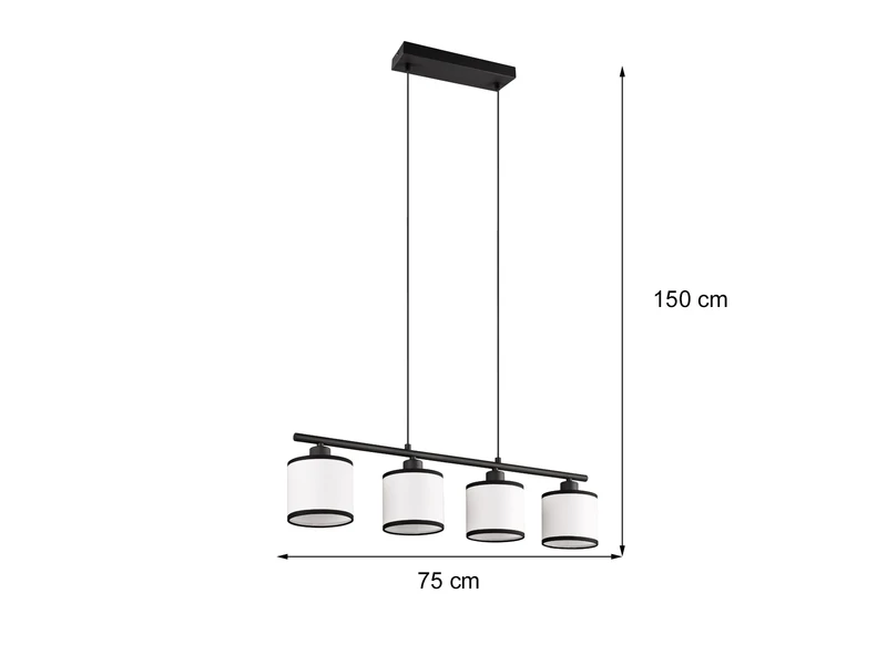 MeineWunschleuchte LED Balkenpendelleuchte 4-flammig Mit Stoffschirmen Schwarz/Weiß, Breite 75cm 4 MeineWunschleuchte LED Balkenpendelleuchte 4-flammig Mit Stoffschirmen Schwarz/Weiß, Breite 75cm – Bild 4