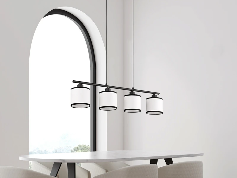 MeineWunschleuchte LED Balkenpendelleuchte 4-flammig Mit Stoffschirmen Schwarz/Weiß, Breite 75cm 1 MeineWunschleuchte LED Balkenpendelleuchte 4-flammig Mit Stoffschirmen Schwarz/Weiß, Breite 75cm
