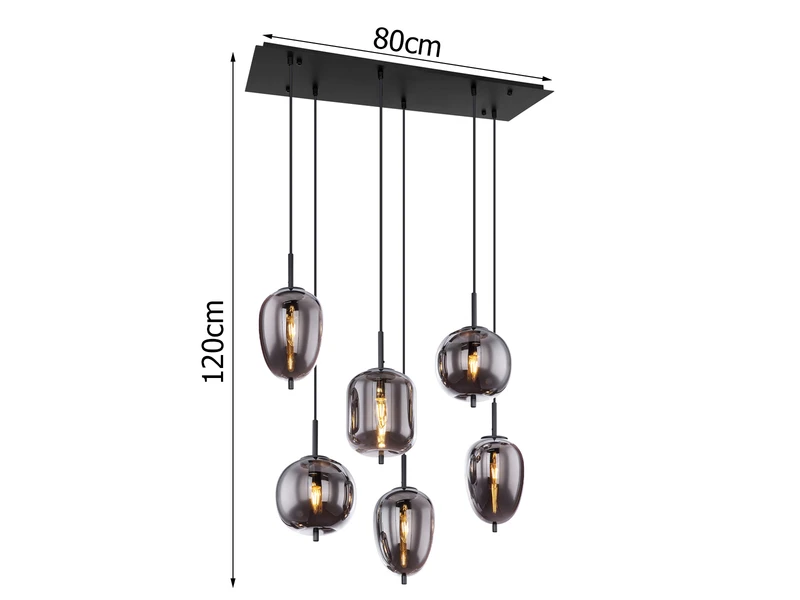 MeineWunschleuchte LED Balkenpendelleuchte Mit 6 Rauchglaskugeln, Metall Schwarz 2 MeineWunschleuchte LED Balkenpendelleuchte Mit 6 Rauchglaskugeln, Metall Schwarz – Bild 2