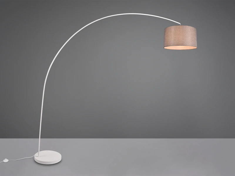 MeineWunschleuchte LED Bogenleuchte Metall Weiß Stoff Lampenschirm Grau, 210cm 1 MeineWunschleuchte LED Bogenleuchte Metall Weiß Stoff Lampenschirm Grau, 210cm