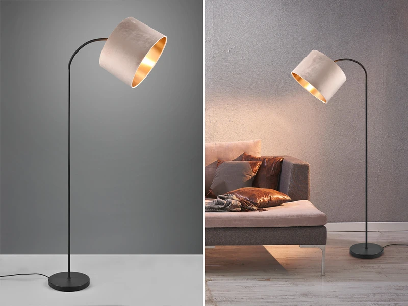 MeineWunschleuchte LED Bogenleuchte Mit Samt Lampenschirm Beige Gold, Höhe 156cm 1 MeineWunschleuchte LED Bogenleuchte Mit Samt Lampenschirm Beige Gold, Höhe 156cm