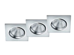 Trio Leuchten LED Deckeneinbaustrahler PAMIR Eckig 3er Set Schwenkbar Dimmbar Chrom Glänzend