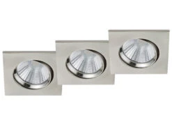 Trio Leuchten LED Deckeneinbaustrahler PAMIR Eckig 3er Set Schwenkbar Dimmbar Silber Matt