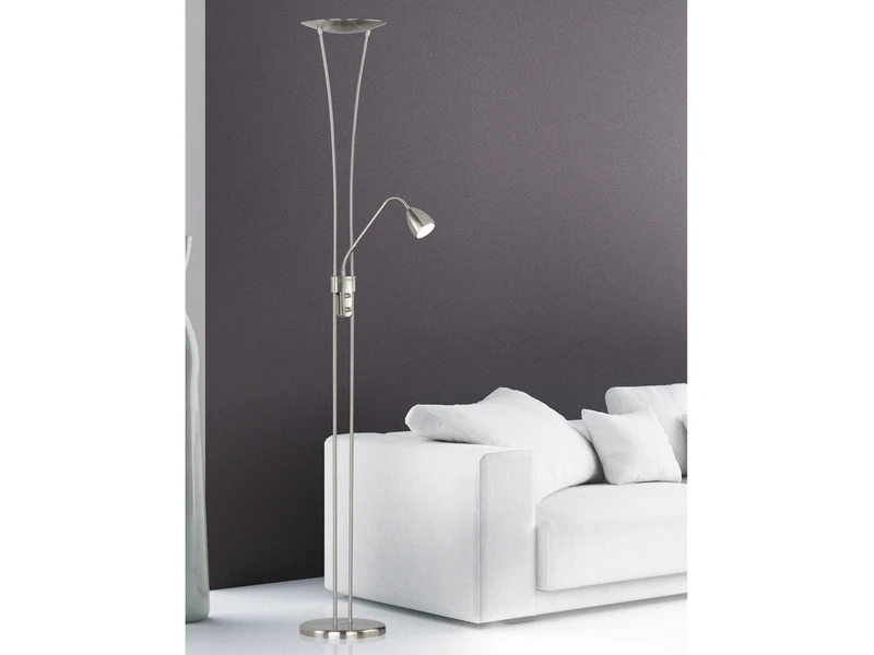 Trio Leuchten LED Deckenfluter ARIZONA Mit Leselampe & Dimmer 180cm Hoch, Silber Matt 1 Trio Leuchten LED Deckenfluter ARIZONA Mit Leselampe & Dimmer 180cm Hoch, Silber Matt