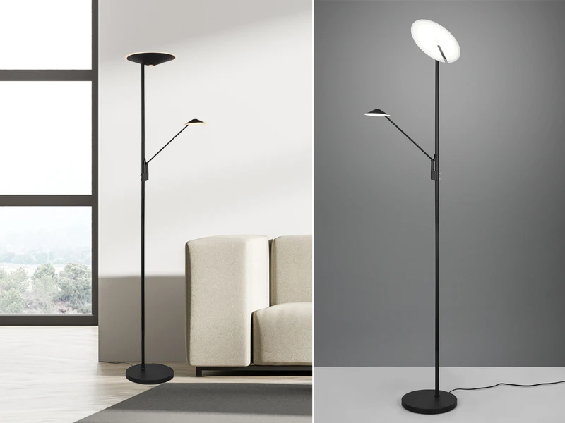 Trio Leuchten LED Deckenfluter BRANTFORD Schwarz Schwenkbar Mit Lesearm, Höhe 180cm 1 Trio Leuchten LED Deckenfluter BRANTFORD Schwarz Schwenkbar Mit Lesearm, Höhe 180cm