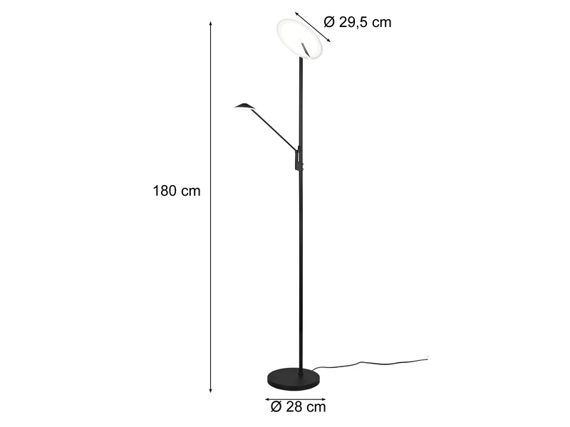 Trio Leuchten LED Deckenfluter BRANTFORD Schwarz Schwenkbar Mit Lesearm, Höhe 180cm 4 Trio Leuchten LED Deckenfluter BRANTFORD Schwarz Schwenkbar Mit Lesearm, Höhe 180cm – Bild 4