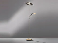 Fischer & Honsel LED Deckenfluter DENT Schwarz / Gold Mit Leselampe Dimmbar - Höhe 180cm -Globo Store led deckenfluter dent schwarz gold mit leselampe d 2