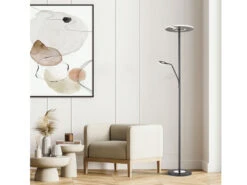 Fischer & Honsel LED Deckenfluter DENT Schwarz Mit Leselampe Dimmbar - Höhe 180cm -Globo Store led deckenfluter dent schwarz mit leselampe dimmba 11