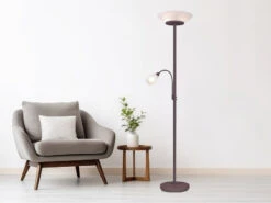 MeineWunschleuchte LED Deckenfluter Mit Flexarm Leselicht, Rostoptik & Glasschirme Weiß, 180cm