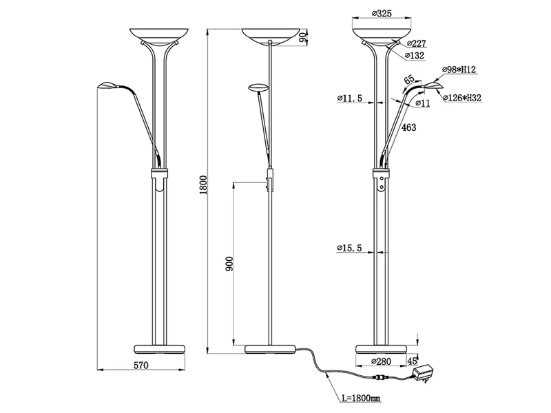 Reality Leuchten LED Deckenfluter ORSON Silber Mit Leselicht, Dimmbar Flexibel - 180cm 9 Reality Leuchten LED Deckenfluter ORSON Silber Mit Leselicht, Dimmbar Flexibel - 180cm – Bild 9