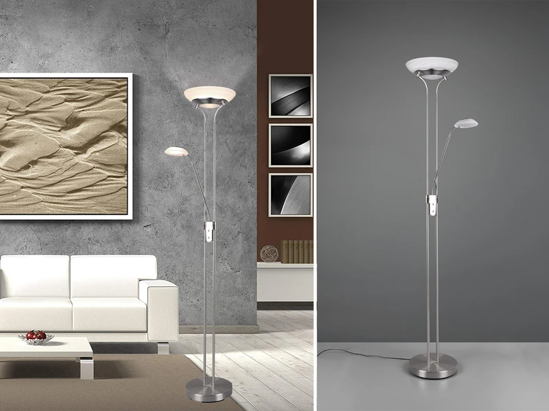 Reality Leuchten LED Deckenfluter ORSON Silber Mit Leselicht, Dimmbar Flexibel - 180cm 1 Reality Leuchten LED Deckenfluter ORSON Silber Mit Leselicht, Dimmbar Flexibel - 180cm