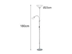 MeineWunschleuchte LED Deckenfluter Silber Mit Flexibler Leselampe, Höhe 180cm -Globo Store led deckenfluter silber mit flexibler leselampe ho 3