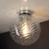 MeineWunschleuchte LED Deckenleuchte Glaskugel Wellenmuster Transparent, Globe Ø30cm