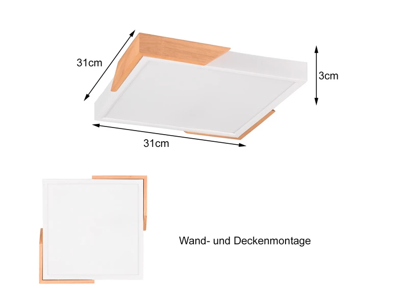 Reality Leuchten LED Deckenleuchte META Eckig 31x31cm Weiß-Holzoptik, 3 Stufen Dimmer 5 Reality Leuchten LED Deckenleuchte META Eckig 31x31cm Weiß-Holzoptik, 3 Stufen Dimmer – Bild 5