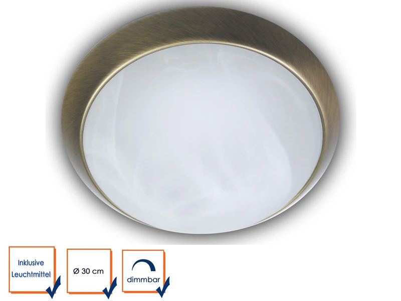 Niermann LED Deckenleuchte Rund, Glas Alabaster, Dekorring Altmessing, Ø 30cm 2 Niermann LED Deckenleuchte Rund, Glas Alabaster, Dekorring Altmessing, Ø 30cm – Bild 2