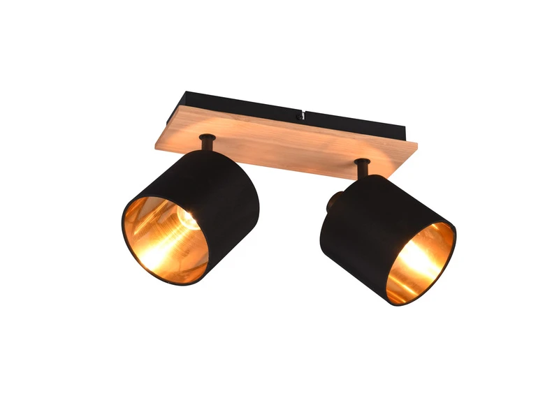 MeineWunschleuchte LED Deckenstrahler 2 Flammig Holz & Stoffschirme Schwarz Gold 2 MeineWunschleuchte LED Deckenstrahler 2 Flammig Holz & Stoffschirme Schwarz Gold – Bild 2