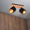 MeineWunschleuchte LED Deckenstrahler 2 Flammig Holz & Stoffschirme Schwarz Gold