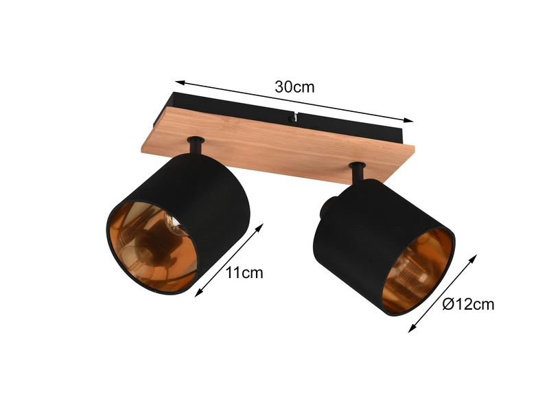 MeineWunschleuchte LED Deckenstrahler 2 Flammig Holz & Stoffschirme Schwarz Gold 4 MeineWunschleuchte LED Deckenstrahler 2 Flammig Holz & Stoffschirme Schwarz Gold – Bild 4