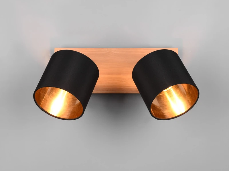 MeineWunschleuchte LED Deckenstrahler 2 Flammig Holz & Stoffschirme Schwarz Gold 5 MeineWunschleuchte LED Deckenstrahler 2 Flammig Holz & Stoffschirme Schwarz Gold – Bild 5