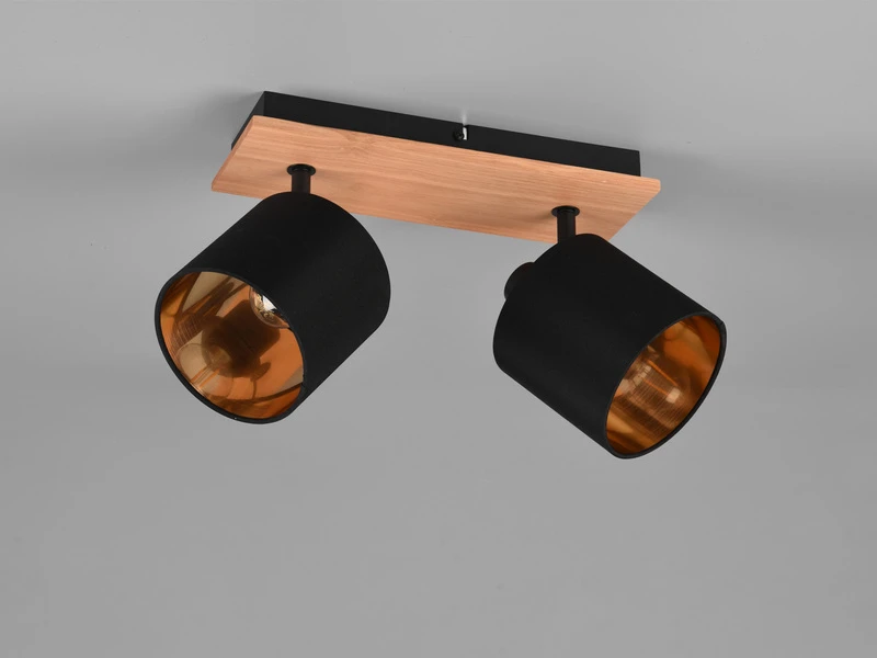 MeineWunschleuchte LED Deckenstrahler 2 Flammig Holz & Stoffschirme Schwarz Gold 6 MeineWunschleuchte LED Deckenstrahler 2 Flammig Holz & Stoffschirme Schwarz Gold – Bild 6