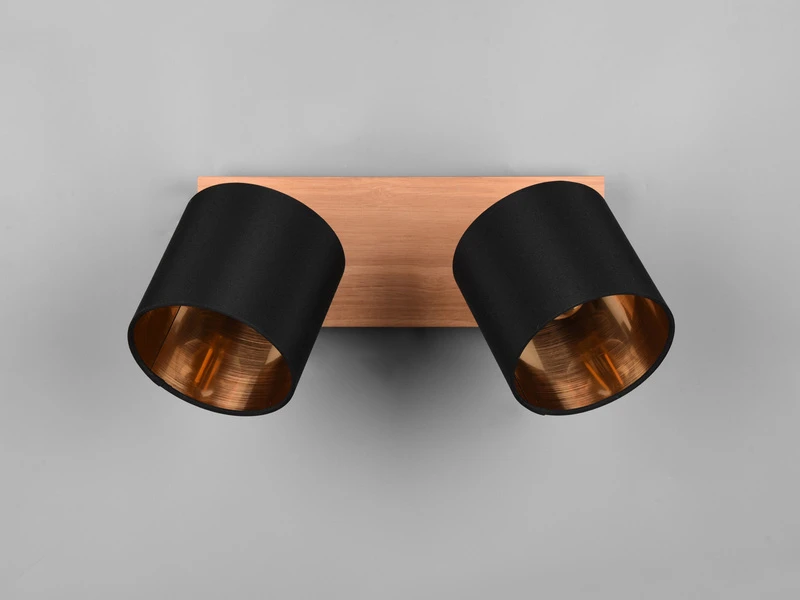 MeineWunschleuchte LED Deckenstrahler 2 Flammig Holz & Stoffschirme Schwarz Gold 7 MeineWunschleuchte LED Deckenstrahler 2 Flammig Holz & Stoffschirme Schwarz Gold – Bild 7