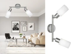 Reality Leuchten LED Deckenstrahler 2 Flammig Silber Opal Glasschirme Weiß, 25cm Breit