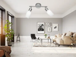 Reality Leuchten LED Deckenstrahler 2 Flammig Silber Opal Glasschirme Weiß, 25cm Breit -Globo Store led deckenstrahler 2 flammig silber opal glasschir 5