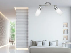 Reality Leuchten LED Deckenstrahler 2 Flammig Silber Opal Glasschirme Weiß, 25cm Breit -Globo Store led deckenstrahler 2 flammig silber opal glasschir 6