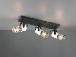 MeineWunschleuchte LED Deckenstrahler 3-flammig Mit Holz Weiß Und Drahtgeflecht, B: 44cm