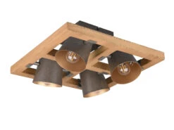 MeineWunschleuchte LED Deckenstrahler 4 Flammig Silber Antik & Gold Mit Holz Im Industrial Style -Globo Store led deckenstrahler 4 flammig silber antik gold mit 5