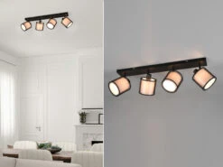 MeineWunschleuchte LED Deckenstrahler 4 Flammig Stoff Organza Transparent Schwarz Innen Weiß