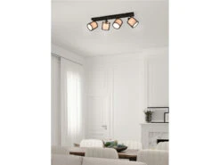 MeineWunschleuchte LED Deckenstrahler 4 Flammig Stoff Organza Transparent Schwarz Innen Weiß -Globo Store led deckenstrahler 4 flammig stoff organza transpa 6