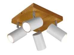 MeineWunschleuchte LED Deckenstrahler In Weiß Mit Holz 4-flammig Spots Schwenkbar -Globo Store led deckenstrahler in weiss mit holz 4 flammig spo 1