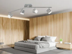 Reality Leuchten LED Deckenstrahler ROUBAIX 4 Flammig Silber Matt Mit Schirmen In Weiß 78cm Breit 7 Reality Leuchten LED Deckenstrahler ROUBAIX 4 Flammig Silber Matt Mit Schirmen In Weiß 78cm Breit -Globo Store led deckenstrahler roubaix 4 flammig silber matt m 2