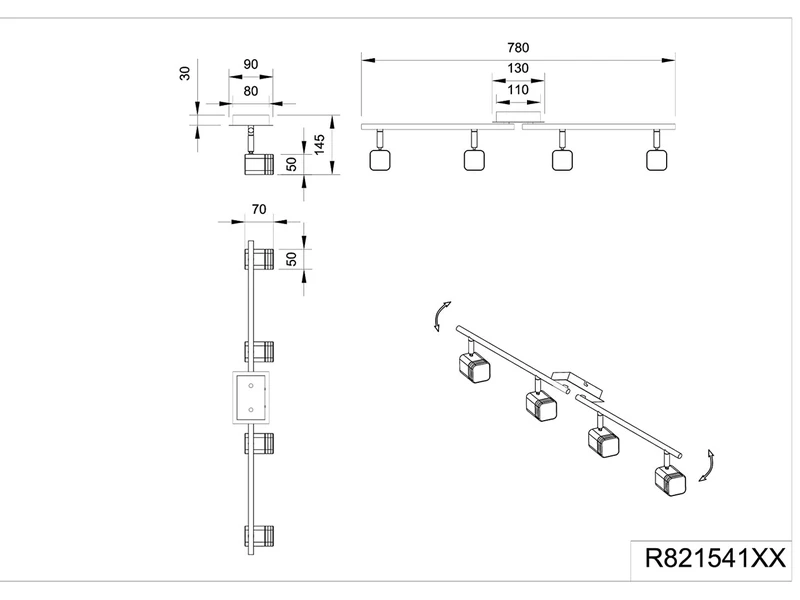 Reality Leuchten LED Deckenstrahler ROUBAIX 4 Flammig Silber Matt Mit Schirmen In Weiß 78cm Breit 4 Reality Leuchten LED Deckenstrahler ROUBAIX 4 Flammig Silber Matt Mit Schirmen In Weiß 78cm Breit – Bild 4