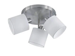 MeineWunschleuchte LED Deckenstrahler Rund 3 Flammig Silber Matt Mit Stoffschirmen In Weiß -Globo Store led deckenstrahler rund 3 flammig silber matt mit 1 1