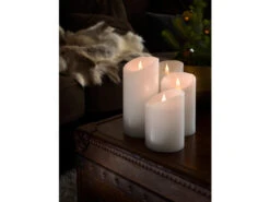 Konstsmide LED Echtwachskerze Mit Flamme & Timer, Ø 10cm, Höhe 21,5cm, Batteriebetrieb -Globo Store led echtwachskerze mit flamme timer 10cm hoehe 215 6