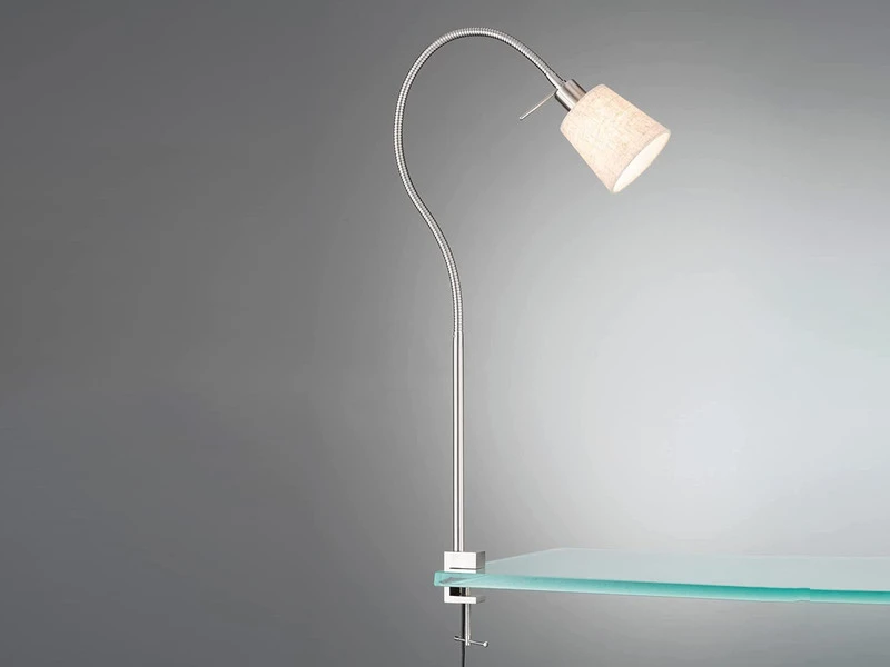 MeineWunschleuchte LED Klemmlampe Mit Leinen Lampenschirm Beige & Schwanenhals 1 MeineWunschleuchte LED Klemmlampe Mit Leinen Lampenschirm Beige & Schwanenhals