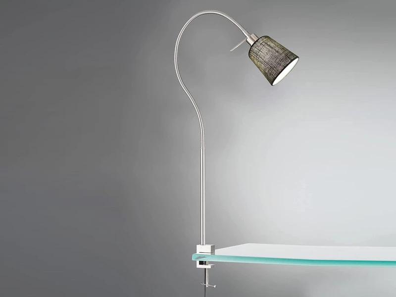 MeineWunschleuchte LED Klemmlampe Mit Leinen Lampenschirm Grau & Schwanenhals 1 MeineWunschleuchte LED Klemmlampe Mit Leinen Lampenschirm Grau & Schwanenhals