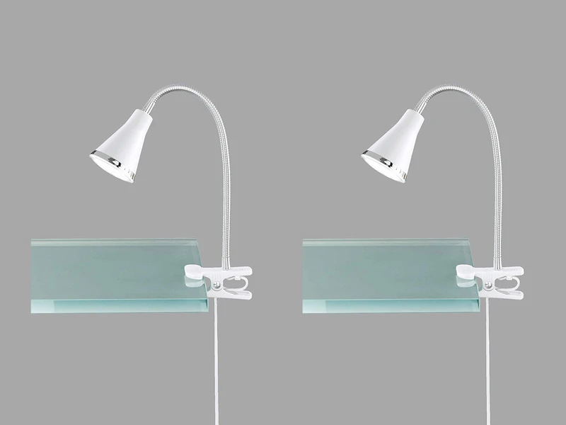 Reality Leuchten LED Klemmleuchten 2er SET 1 Flammige Kunststoff Schwanenhalslampe In Weiß 1 Reality Leuchten LED Klemmleuchten 2er SET 1 Flammige Kunststoff Schwanenhalslampe In Weiß