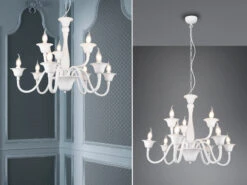 Globo Store 32 MeineWunschleuchte LED Kronleuchter Im Landhausstil, 9-flammig Stehend Ø 72cm, Weiß