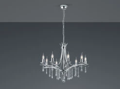 MeineWunschleuchte LED Kronleuchter Lüster Silber Mit Kristallbehang, 8-flammig Ø 68cm -Globo Store led kronleuchter luester silber mit kristallbehang 2